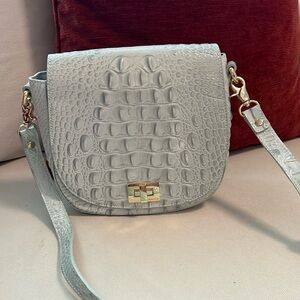 Brahmin Light Gray Croc-Embossed Shoulder Bag